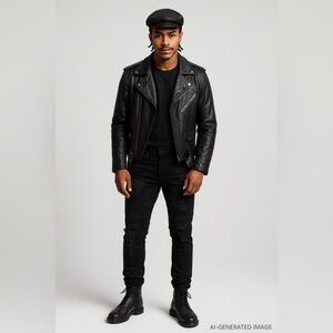 STAMPD x GAP Men’s 32x32 Black Moto Biker Distressed Denim Jeans